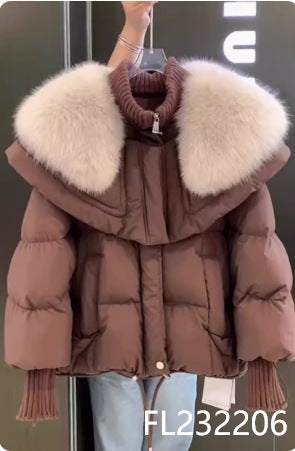 Parka Coat Petite Short Style Large Faux Fur Collar Thickened Cotton Jacket
