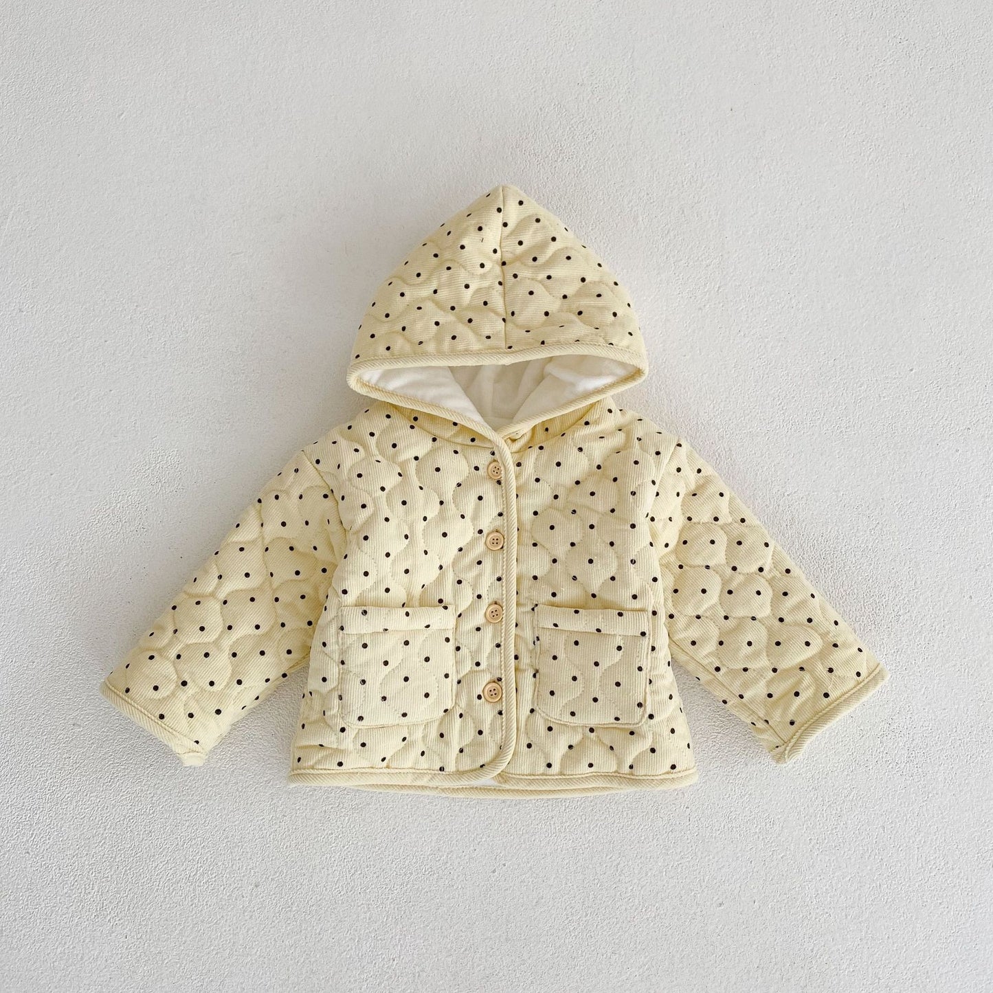 New Baby Cotton Thickened Long Sleeve Dotted Cardigan Hooded Coat