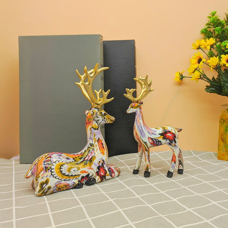 Resin Crafts Water Transfer Colorful Deer Ornaments