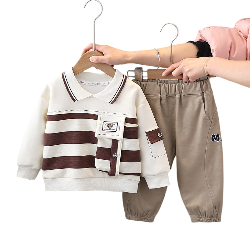 Boys And Girls Striped Large Pocket Lapels Suit