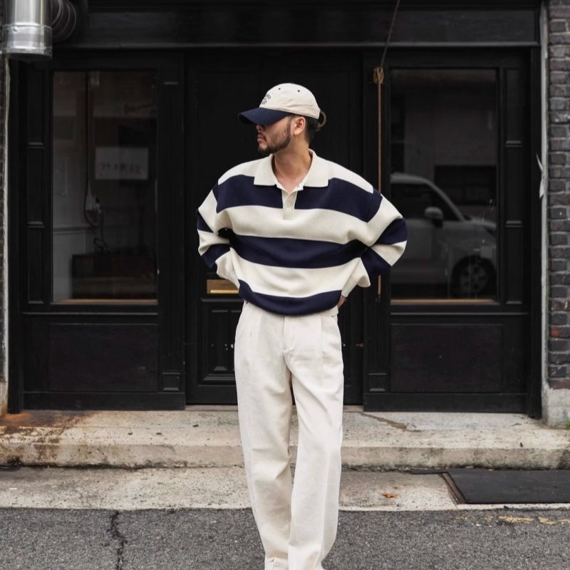 Korean-Style Autumn & Winter Loose Striped Sweater (Blue & White)