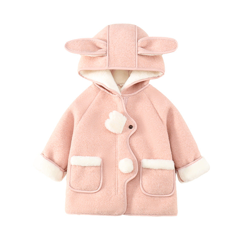 New Western Style Baby Girl Fur Integrated Winter Clothes Fleece-lined Woolen