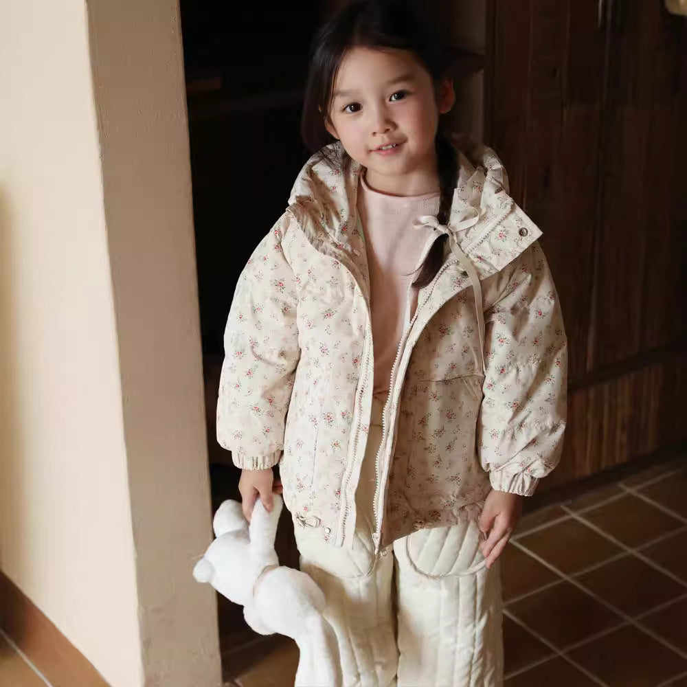 Children's Down Jacket Korean Floral Girl Cute Fashionable Baby Cold Protective Clothing Warm Coat