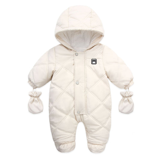 Fleece And Thickening Children's Hooded And Gloved Jumpsuit