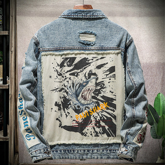 Retro Denim Men's Print Tide Brand Nostalgic Jacket