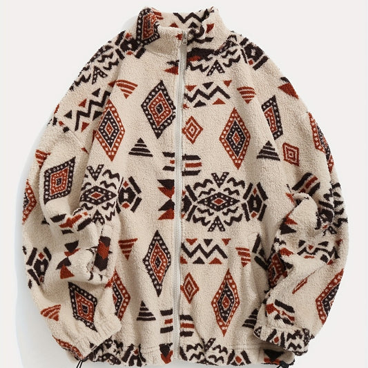 Ethnic Printed Ultra-fine Polar Fleece Plush Coat