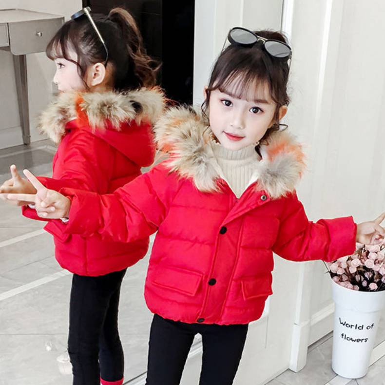 Girls Padded Cotton Clothes Infant Color Fur Collar Hand Plug Cotton Hooded Children's Cotton Clothes
