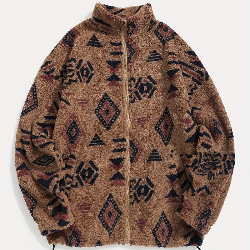 Ethnic Printed Ultra-fine Polar Fleece Plush Coat