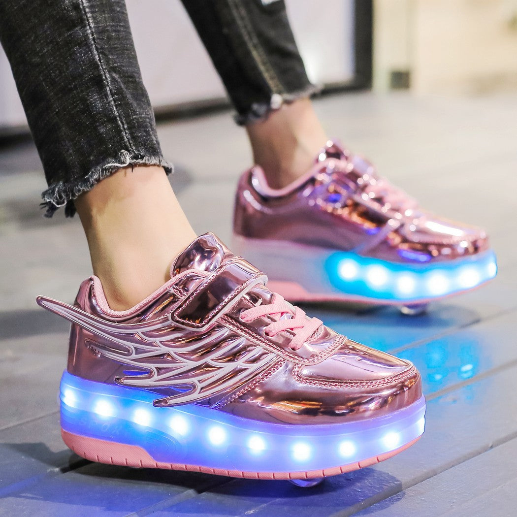 Wings Luminescent Charge Double Wheel Go Children's Shoes