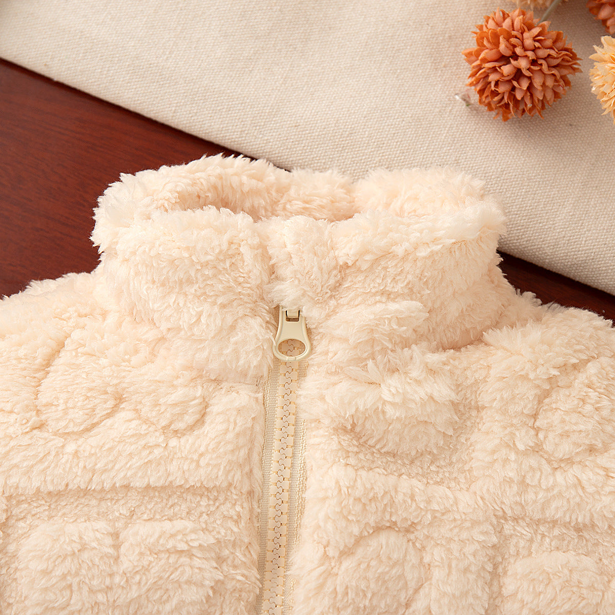 Girls' Pure Color Thickened Fleece Top