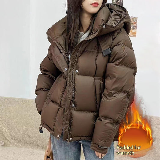 Short Padded Hooded Coat For Women Thick And Warm