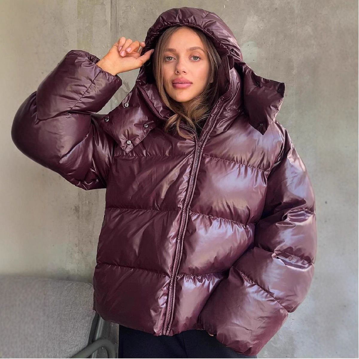 Women’s Premium Glossy Removable Cotton Winter Coat