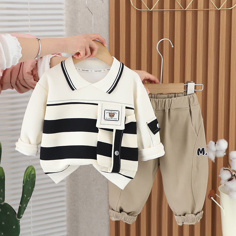 Boys And Girls Striped Large Pocket Lapels Suit