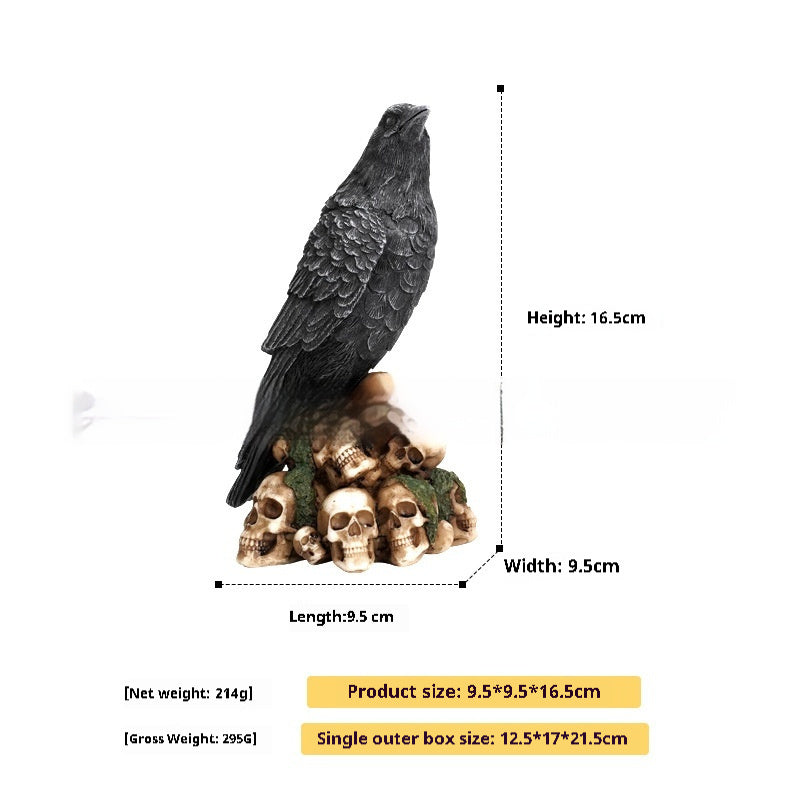 Mysterious Dark Style Skeleton Animal Cat And Crow Statue Decoration