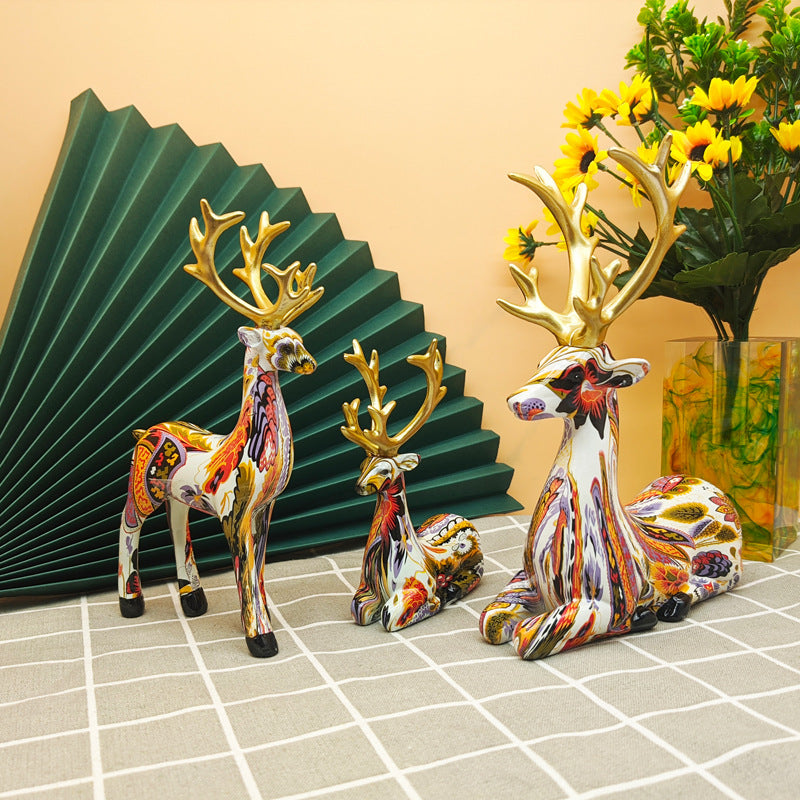 Resin Crafts Water Transfer Colorful Deer Ornaments