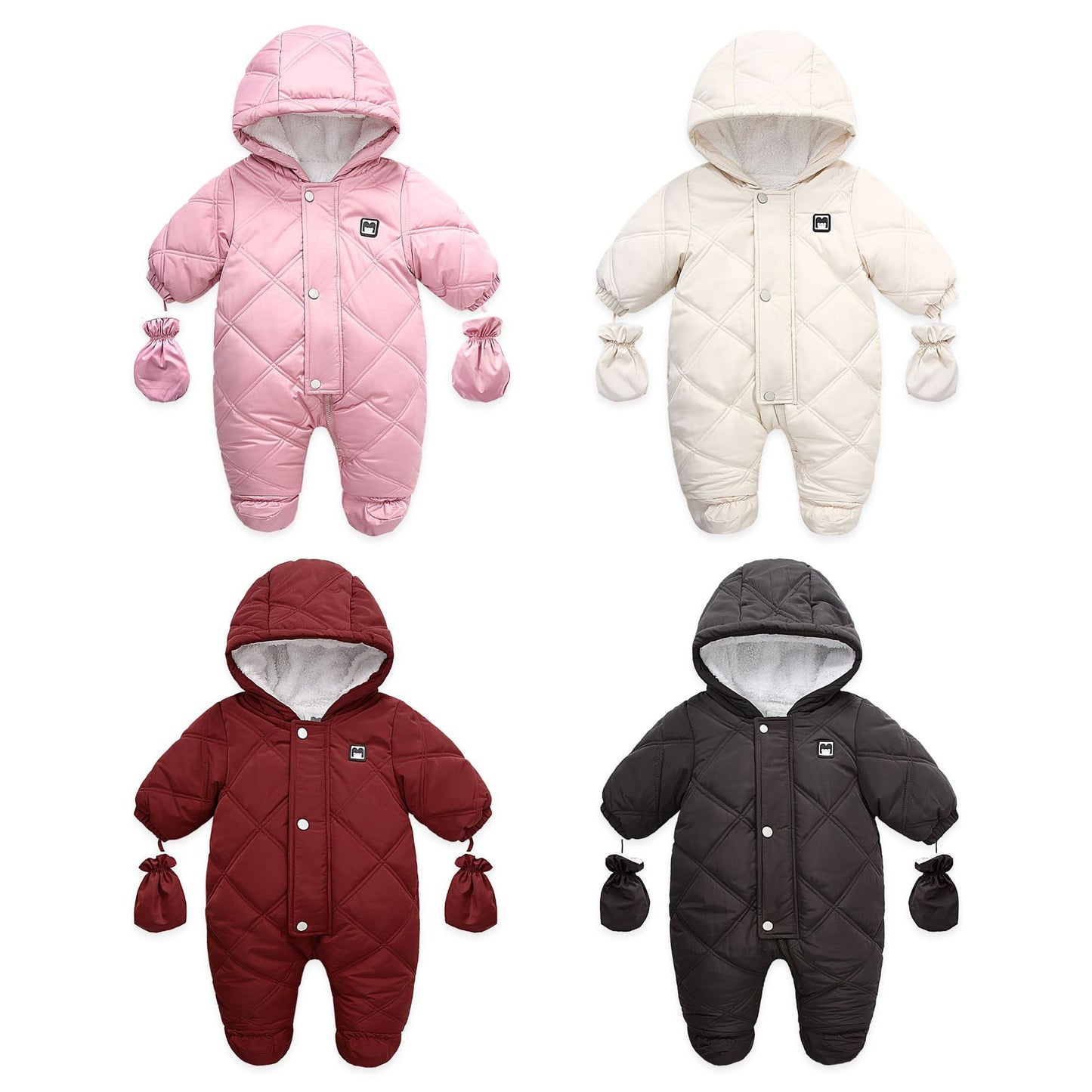 Fleece And Thickening Children's Hooded And Gloved Jumpsuit