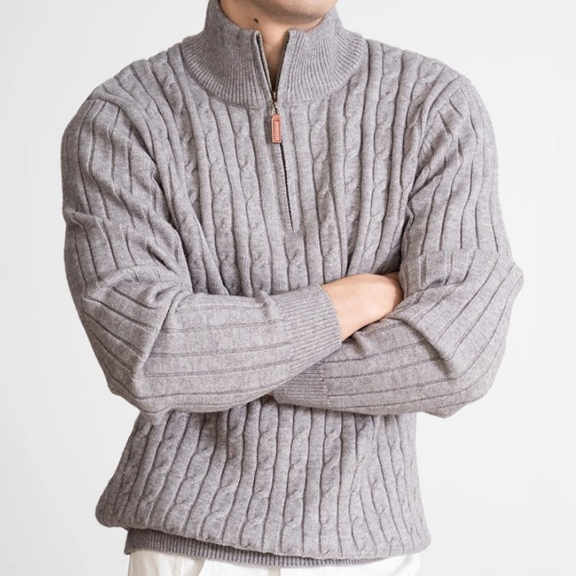 Men's Casual Solid Color Half-height Zip Twisted Sweater