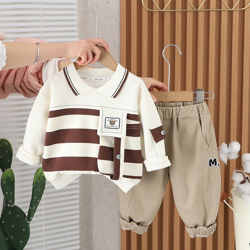 Boys And Girls Striped Large Pocket Lapels Suit