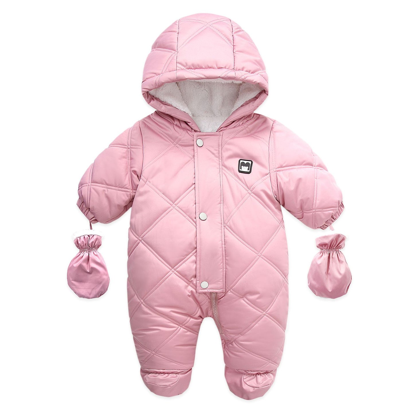 Fleece And Thickening Children's Hooded And Gloved Jumpsuit