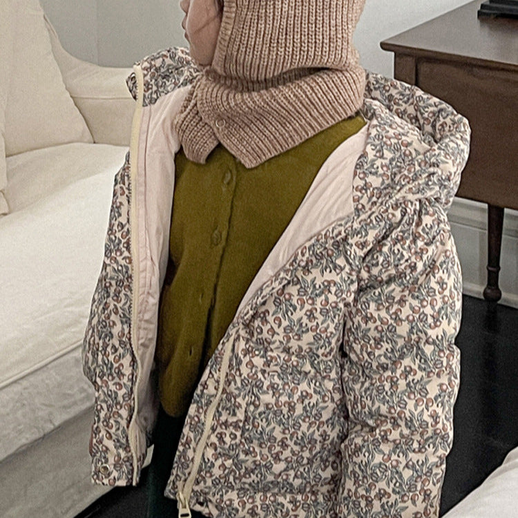 Children's Down Jacket Korean Floral Girl Cute Fashionable Baby Cold Protective Clothing Warm Coat