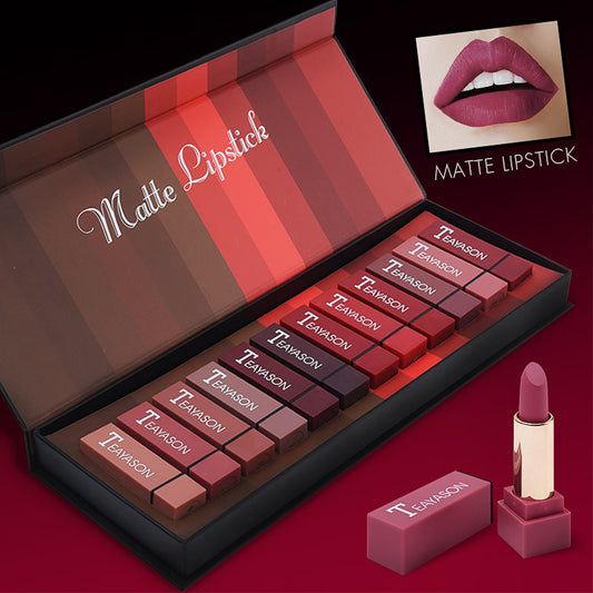 Matte Lipstick Gift Set – 12 Colors, Square Tube, Bold & Trendy Shades with Velvet Finish