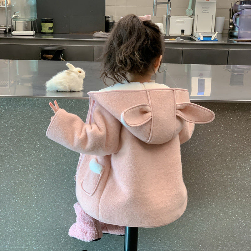 New Western Style Baby Girl Fur Integrated Winter Clothes Fleece-lined Woolen