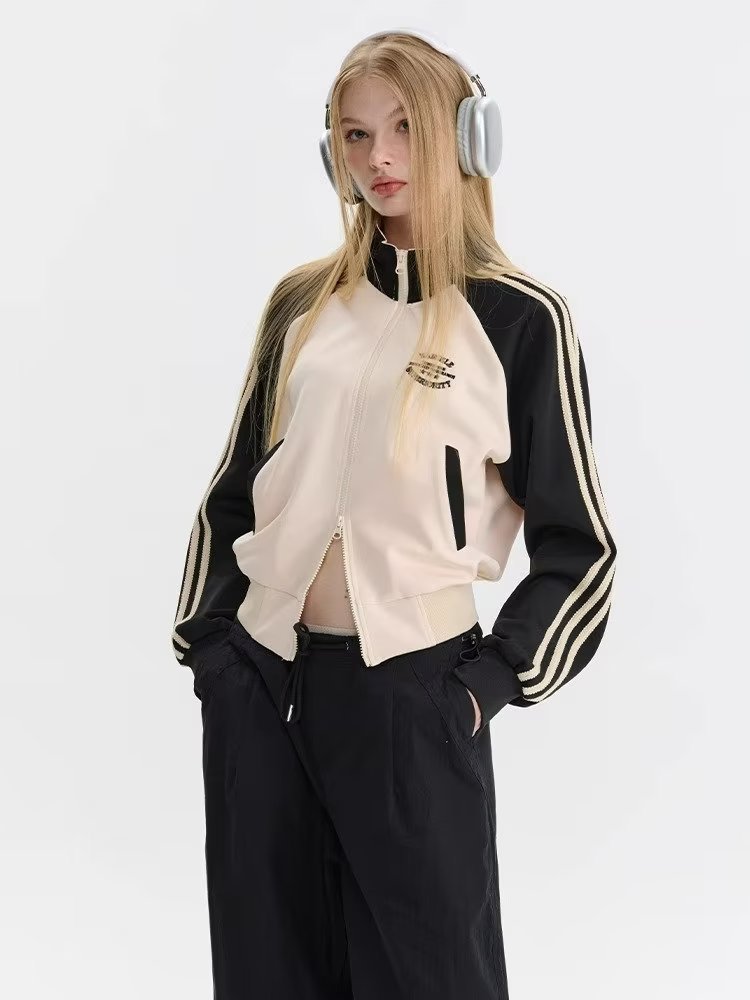 Women's American-style Color Matching Short Cardigan Sweater Casual Jacket