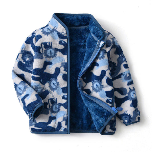 Cartoon Jacket Plus Velvet Stand-up Collar Trendy Children