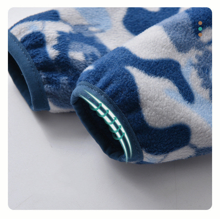 Cartoon Jacket Plus Velvet Stand-up Collar Trendy Children