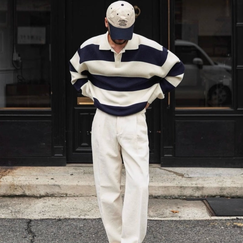 Korean-Style Autumn & Winter Loose Striped Sweater (Blue & White)