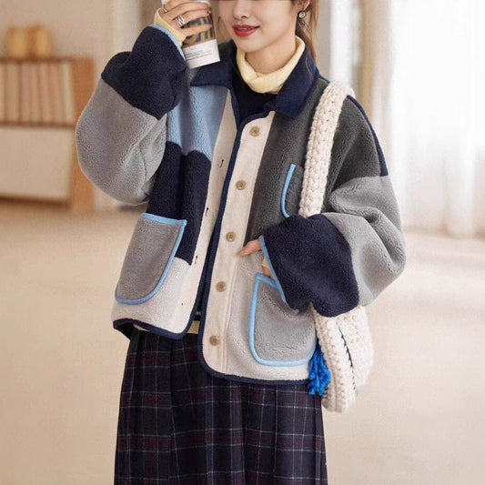 Vintage Colorful Plaid Lambswool Short Coat For Women