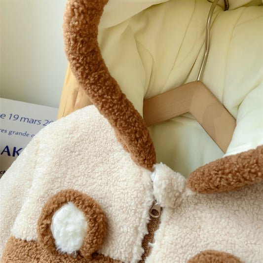 Baby Boy Winter One-Piece – Cotton Padded Crawling Outfit, Cartoon Bear Korean-Style Thick Romper