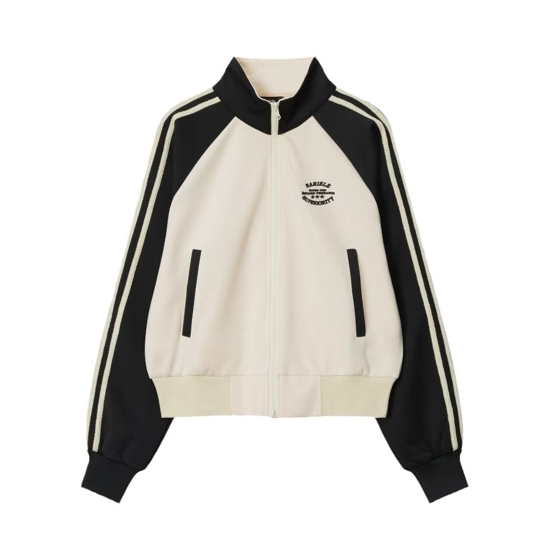 Women's American-style Color Matching Short Cardigan Sweater Casual Jacket