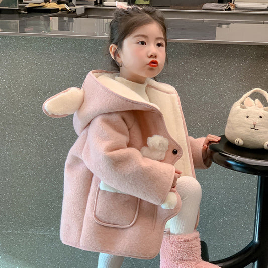 New Western Style Baby Girl Fur Integrated Winter Clothes Fleece-lined Woolen