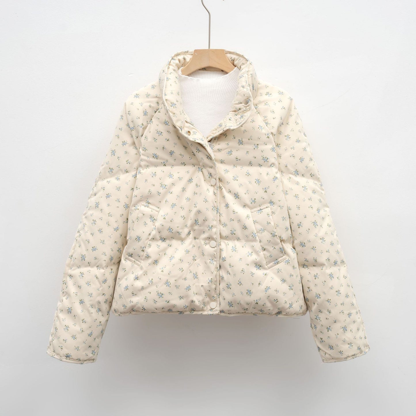 Petite White Duck Down Jacket Short Floral Women
