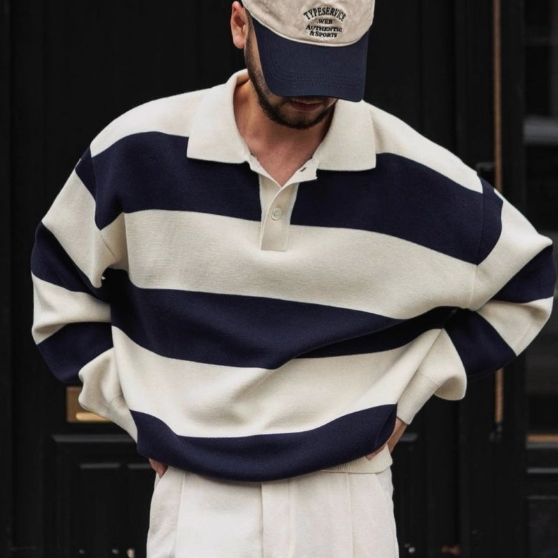 Korean-Style Autumn & Winter Loose Striped Sweater (Blue & White)