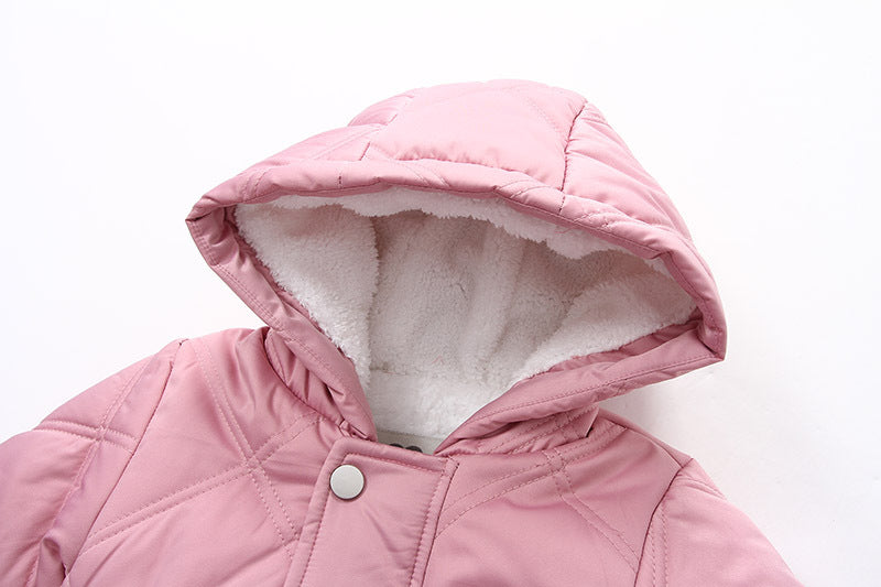 Fleece And Thickening Children's Hooded And Gloved Jumpsuit