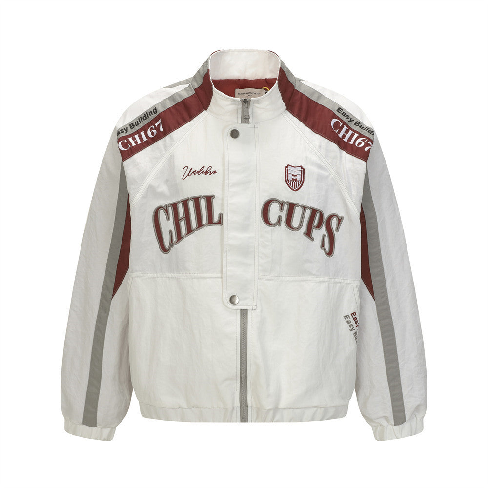 Men’s Urban Baseball Jacket – Stand Collar with Contrast Letter Embroidery