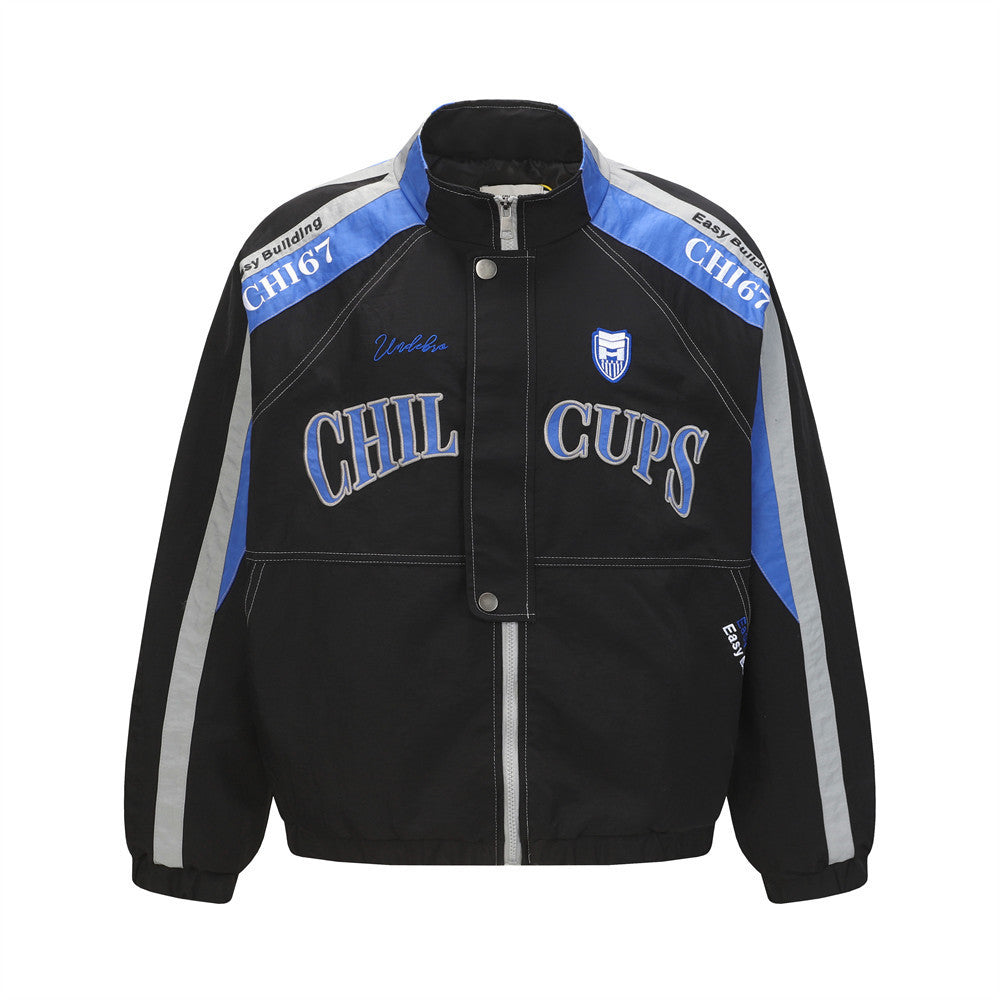 Men’s Urban Baseball Jacket – Stand Collar with Contrast Letter Embroidery
