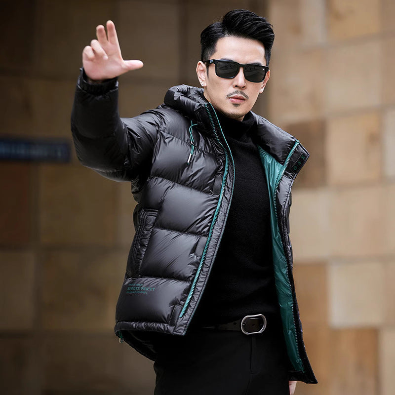 Men’s Insulated Duck Down Puffer Jacket – Premium Warmth with Hood