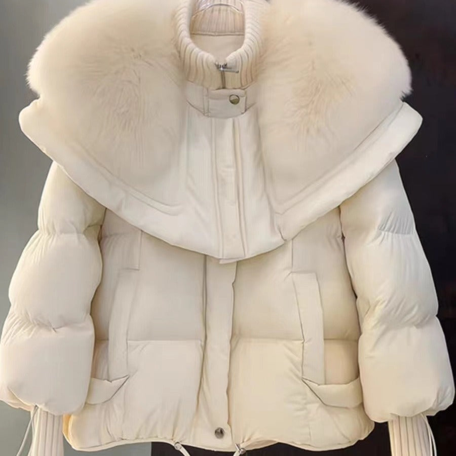 Parka Coat Petite Short Style Large Faux Fur Collar Thickened Cotton Jacket