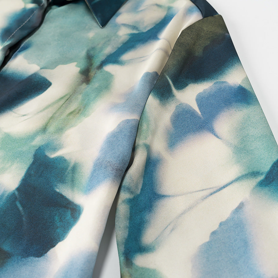 French Fashion Printed Satin Texture Shirt For Women