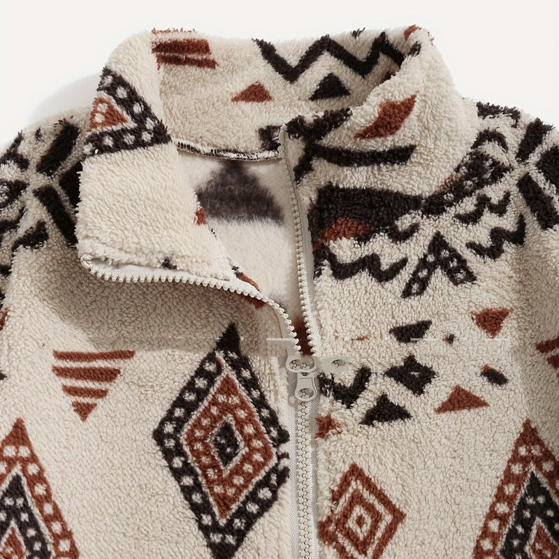 Ethnic Printed Ultra-fine Polar Fleece Plush Coat