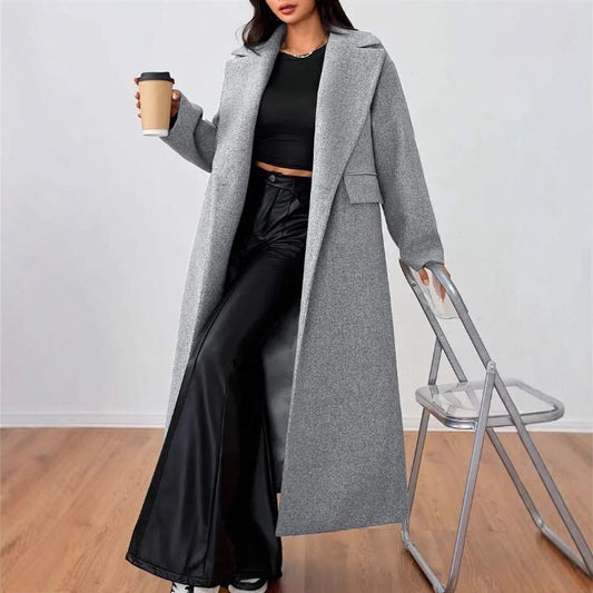 Women’s Elegant Lapel Long Wool Jacket