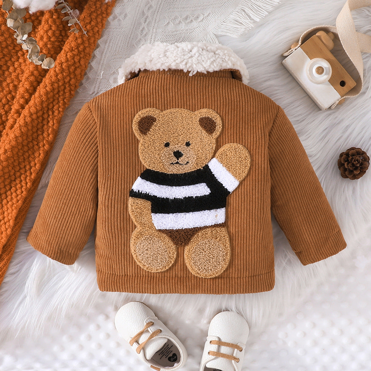 Little Bear Back Printing Pattern Children Fashionable Warm Jacket