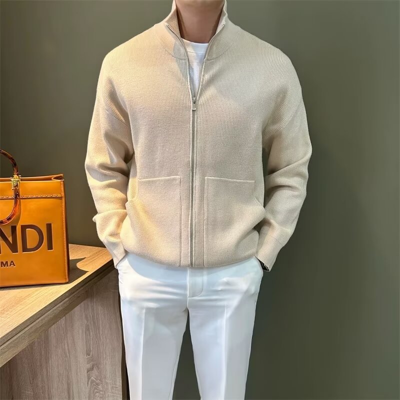 Versatile Zipper Cardigan Men's Knitted Shirt Autumn And Winter British Slim-fitting Sweater