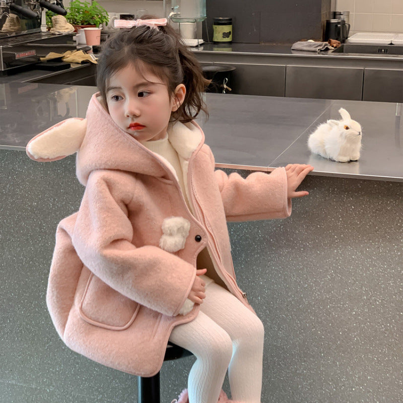 New Western Style Baby Girl Fur Integrated Winter Clothes Fleece-lined Woolen